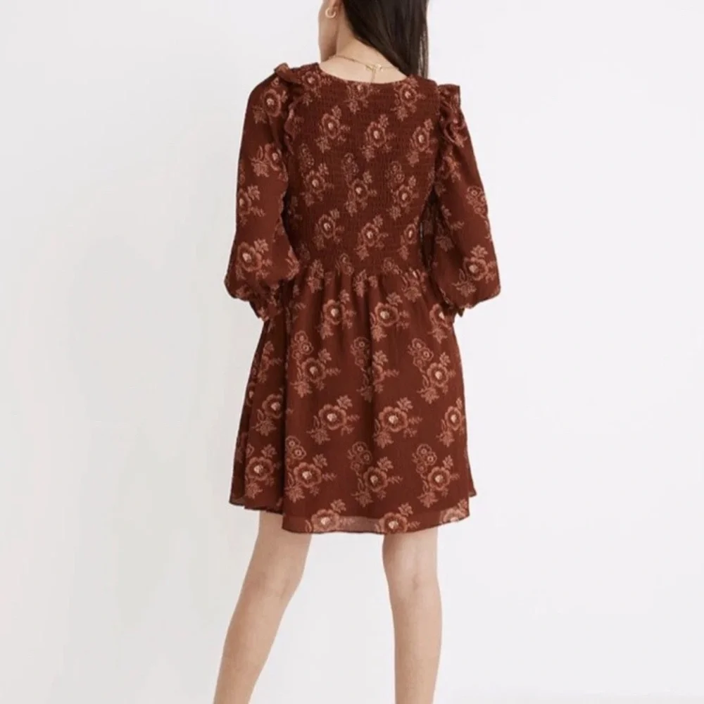 Madewell Brown V-Neck Sundress with 3/4 Bishop Sleeves🐻‍❄️🐻‍❄️ - Picture 2 of 5